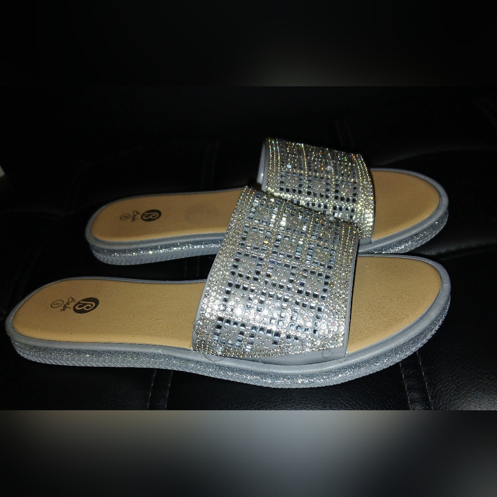 Womens Glitter Wrap Rhinestone Slip on Flip Flop Slide Sandals Size 8 - Picture 3 of 6